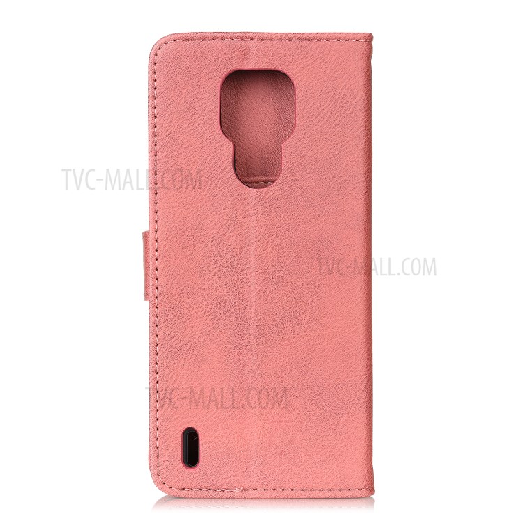 KHAZNEH Retro Style Leather Protector Case Wallet Stand Cover for Motorola Moto E7 - Pink-7