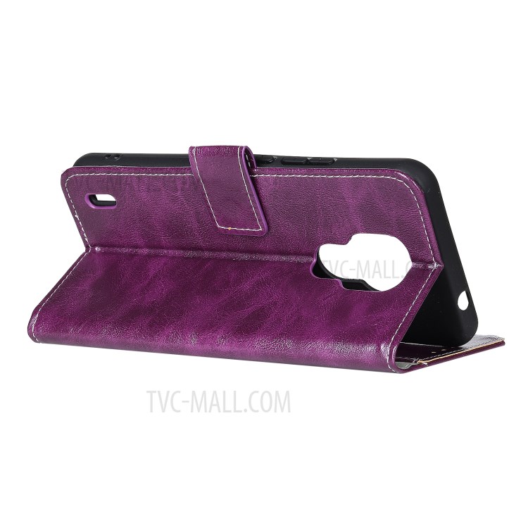 Crazy Horse Texture Leather Retro Style Phone Cover Case for Motorola Moto E7 2020 - Purple-4
