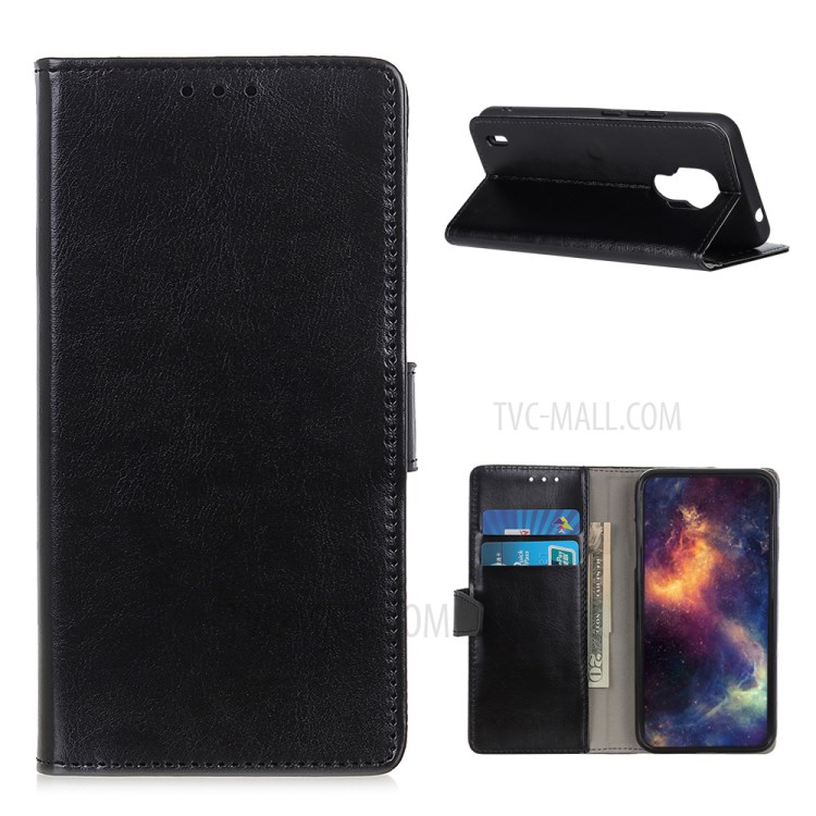Wallet Stand Protective Crazy Horse Texture Leather Case for Motorola Moto E7 - Black-1