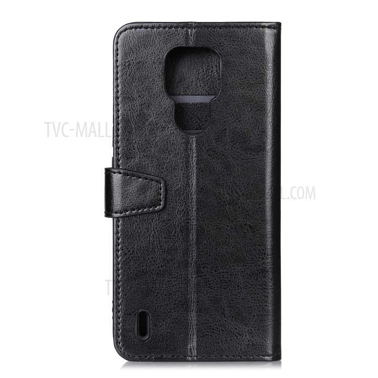 Wallet Stand Protective Crazy Horse Texture Leather Case for Motorola Moto E7 - Black-3