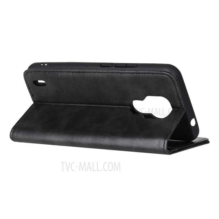 Wallet Stand Split Leather Magnetic Suction Phone Case for Motorola Moto E7- Black-4