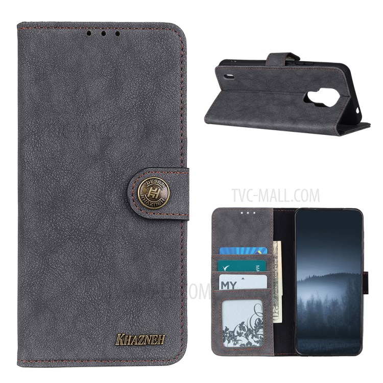 KHAZHEN Retro Textured Wallet Phone Cover Case for Motorola Moto E7 - Black-1