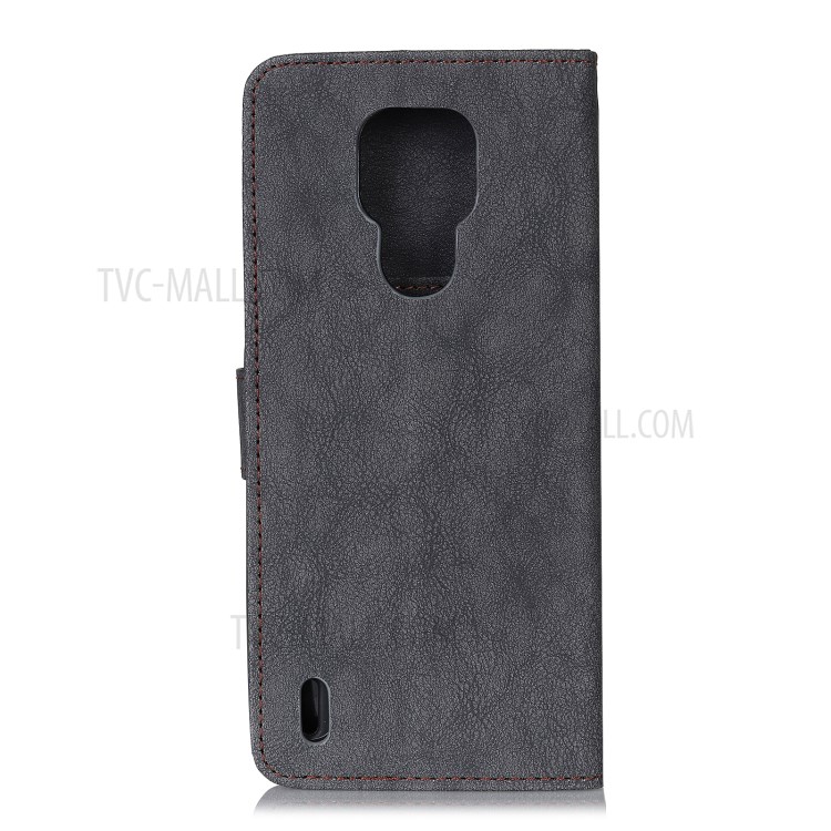 KHAZHEN Retro Textured Wallet Phone Cover Case for Motorola Moto E7 - Black-3