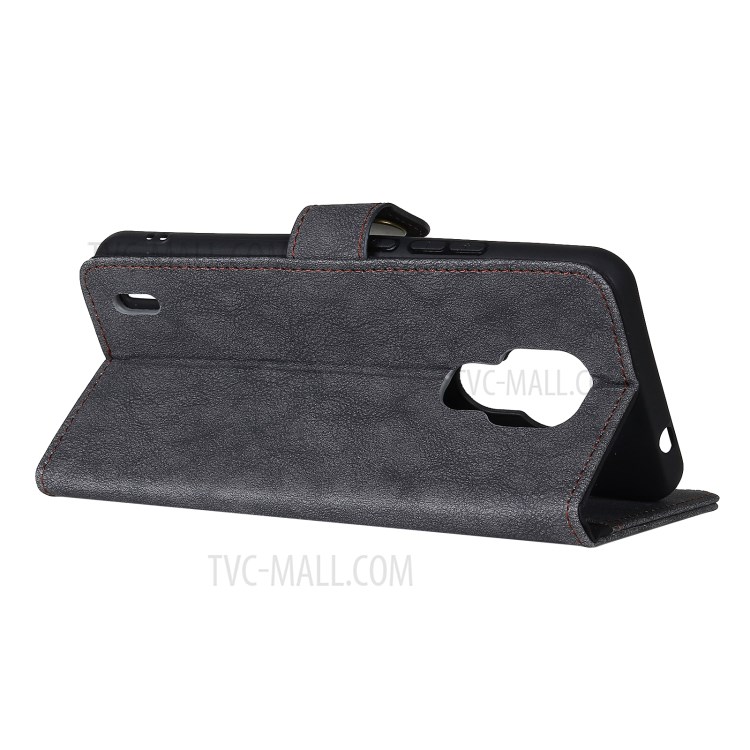 KHAZHEN Retro Textured Wallet Phone Cover Case for Motorola Moto E7 - Black-4