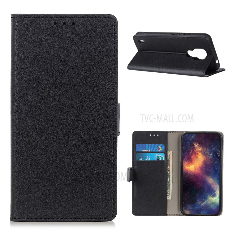Wallet Stand TPU + PU Leather Flip Phone Cover for Motorola Moto E7 - Black-1