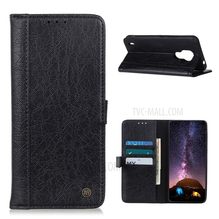 Rhino Surface Wallet Stand PU Leather Protective Shell for Motorola Moto E7 - Black-1