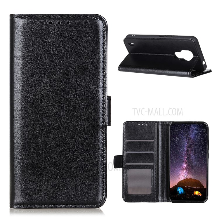 Crazy Horse Leather Wallet Stand Phone Case for Motorola Moto E7 - Black-1