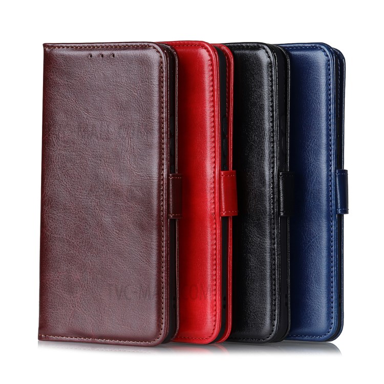 Crazy Horse Leather Wallet Stand Phone Case for Motorola Moto E7 - Black-7