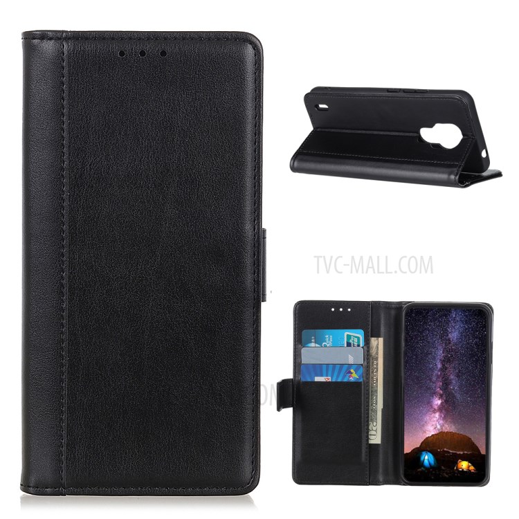 Wallet Stand Leather Phone Protective Case for Motorola Moto E7 - Black-1