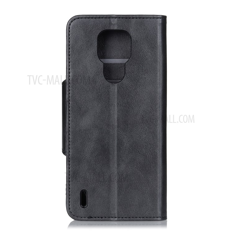 Wallet Leather Stand Brass Magnetic Clasp Case for Motorola Moto E7 - Black-3