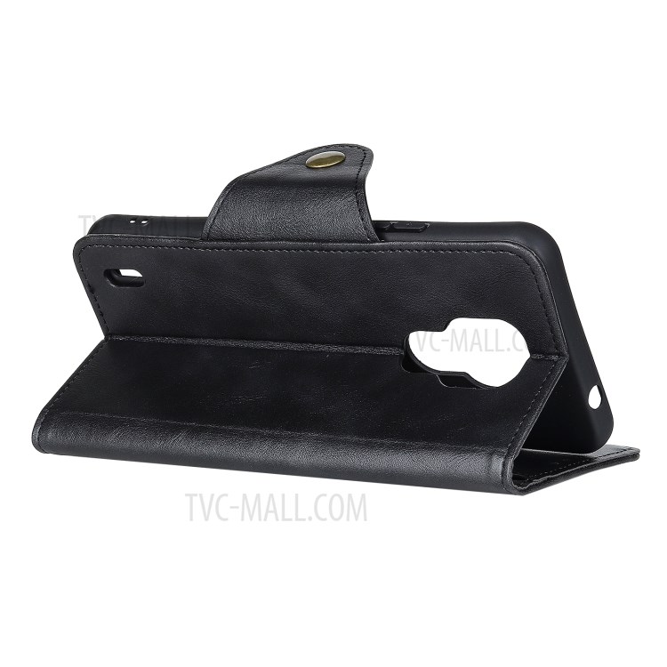Wallet Leather Stand Brass Magnetic Clasp Case for Motorola Moto E7 - Black-4