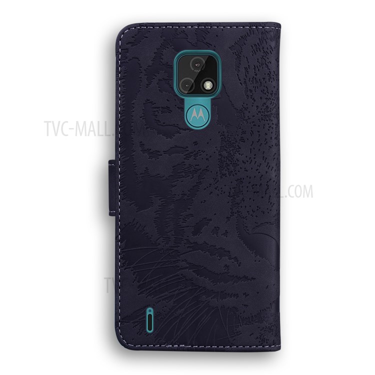 Stand Case for Motorola Moto E7 Imprinted Tiger Pattern Wallet Leather Cover - Black-2