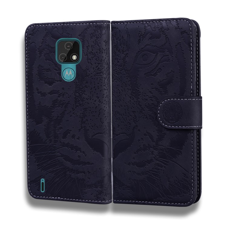 Stand Case for Motorola Moto E7 Imprinted Tiger Pattern Wallet Leather Cover - Black-3