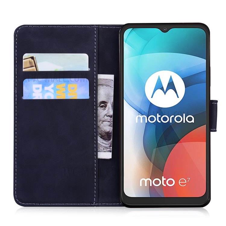 Stand Case for Motorola Moto E7 Imprinted Tiger Pattern Wallet Leather Cover - Black-4