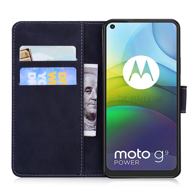Stand Case for Motorola Moto G9 Power Imprinted Tiger Pattern Wallet Leather Shell - Black-4