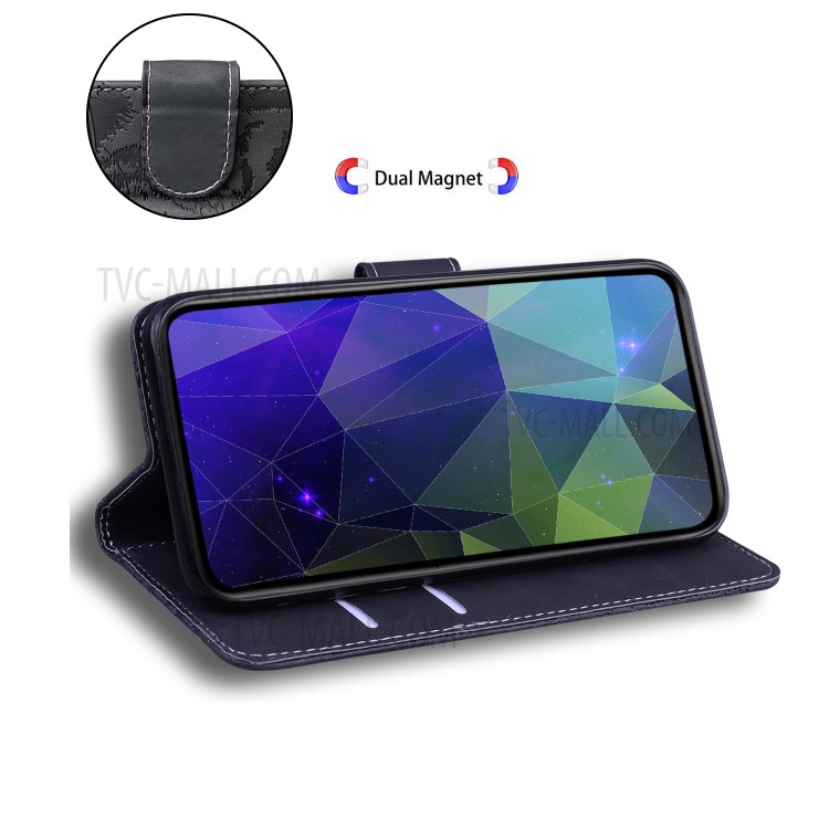 Stand Case for Motorola Moto G9 Power Imprinted Tiger Pattern Wallet Leather Shell - Black-8