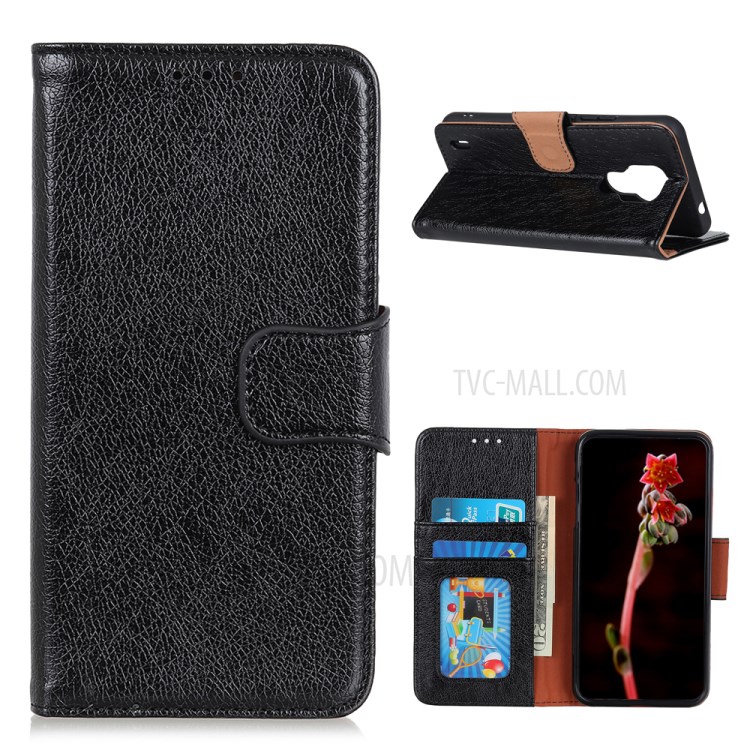 Nappa Texture TPU + Split Leather Wallet Cell Phone Cover for Motorola Moto E7 - Black-1