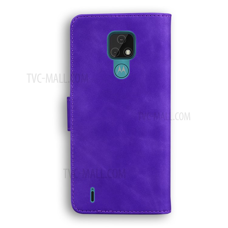 Solid Color Wallet Stand Design Case for Motorola Moto E7 Leather Phone Case - Purple-2
