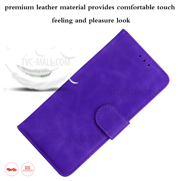 Solid Color Wallet Stand Design Case for Motorola Moto E7 Leather Phone Case - Purple-8