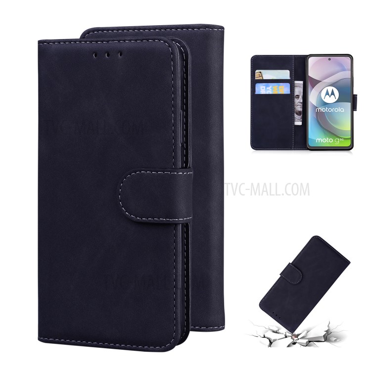 Plain Wallet Stand Design Leather Phone Case for Motorola Moto G 5G - Black-1