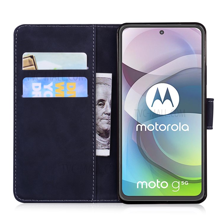 Plain Wallet Stand Design Leather Phone Case for Motorola Moto G 5G - Black-3