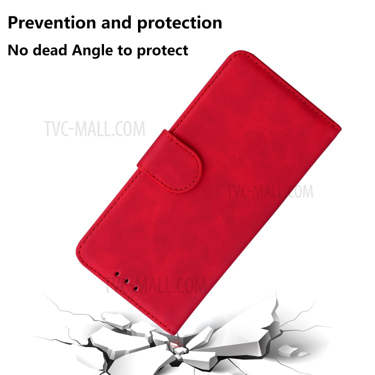 Wallet Stand Plain Leather Phone Case for Motorola Moto G9 Power - Red-4