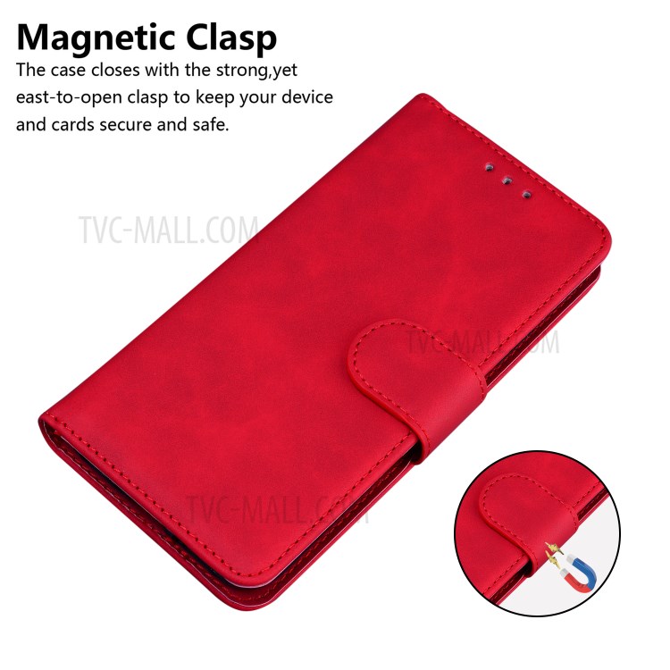 Wallet Stand Plain Leather Phone Case for Motorola Moto G9 Power - Red-5