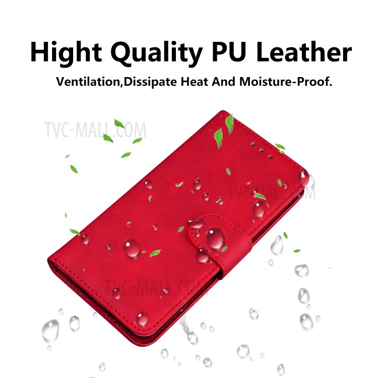 Wallet Stand Plain Leather Phone Case for Motorola Moto G9 Power - Red-6