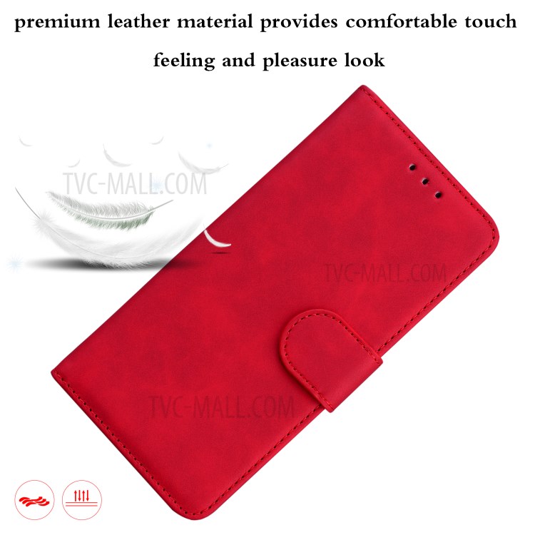 Wallet Stand Plain Leather Phone Case for Motorola Moto G9 Power - Red-8