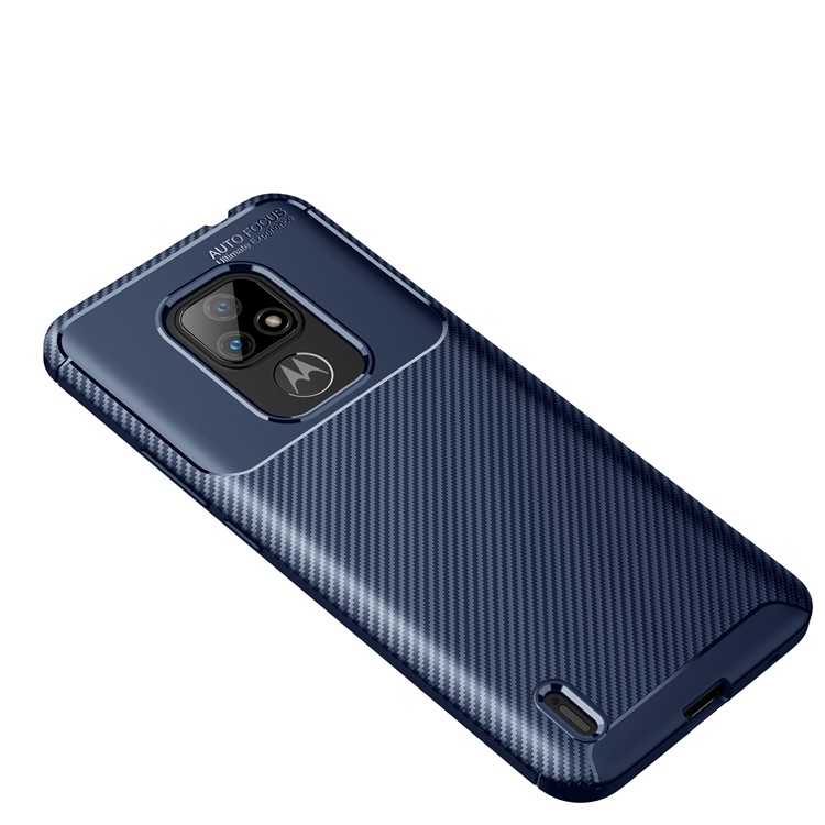 For Motorola Moto E7 2020 Shock Absorption Carbon Fiber Texture TPU Phone Cover Case - Black-11