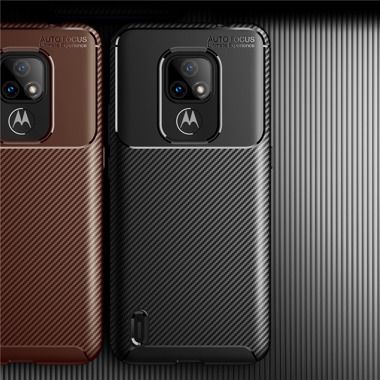 For Motorola Moto E7 2020 Shock Absorption Carbon Fiber Texture TPU Phone Cover Case - Black-13
