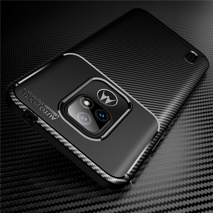 For Motorola Moto E7 2020 Shock Absorption Carbon Fiber Texture TPU Phone Cover Case - Black-14