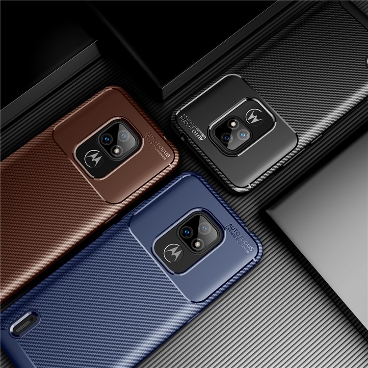 For Motorola Moto E7 2020 Shock Absorption Carbon Fiber Texture TPU Phone Cover Case - Black-15