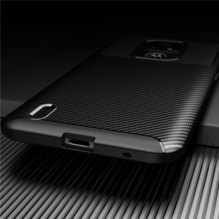 For Motorola Moto E7 2020 Shock Absorption Carbon Fiber Texture TPU Phone Cover Case - Black-16