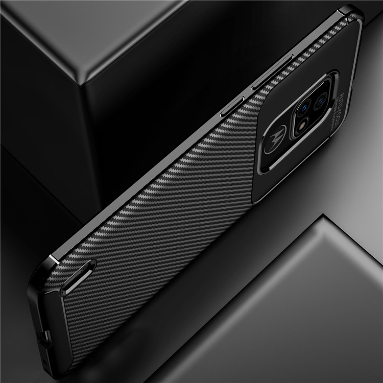 For Motorola Moto E7 2020 Shock Absorption Carbon Fiber Texture TPU Phone Cover Case - Black-17