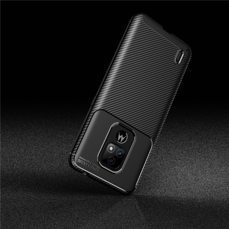 For Motorola Moto E7 2020 Shock Absorption Carbon Fiber Texture TPU Phone Cover Case - Black-19
