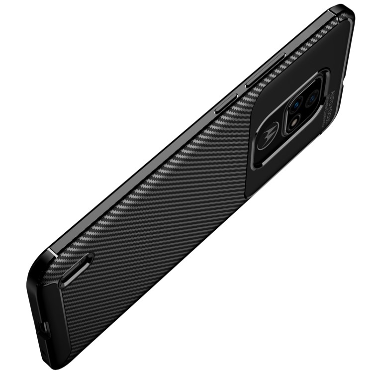 For Motorola Moto E7 2020 Shock Absorption Carbon Fiber Texture TPU Phone Cover Case - Black-2