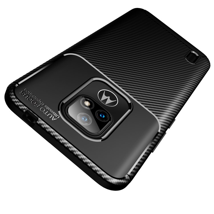 For Motorola Moto E7 2020 Shock Absorption Carbon Fiber Texture TPU Phone Cover Case - Black-3