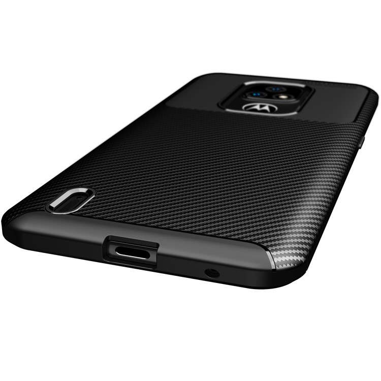 For Motorola Moto E7 2020 Shock Absorption Carbon Fiber Texture TPU Phone Cover Case - Black-4