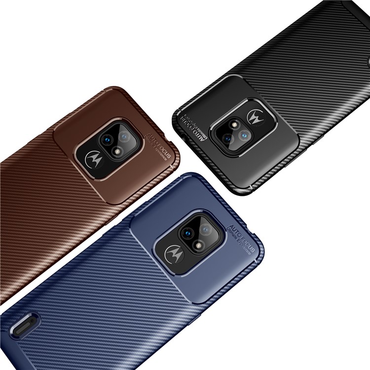 For Motorola Moto E7 2020 Shock Absorption Carbon Fiber Texture TPU Phone Cover Case - Black-5