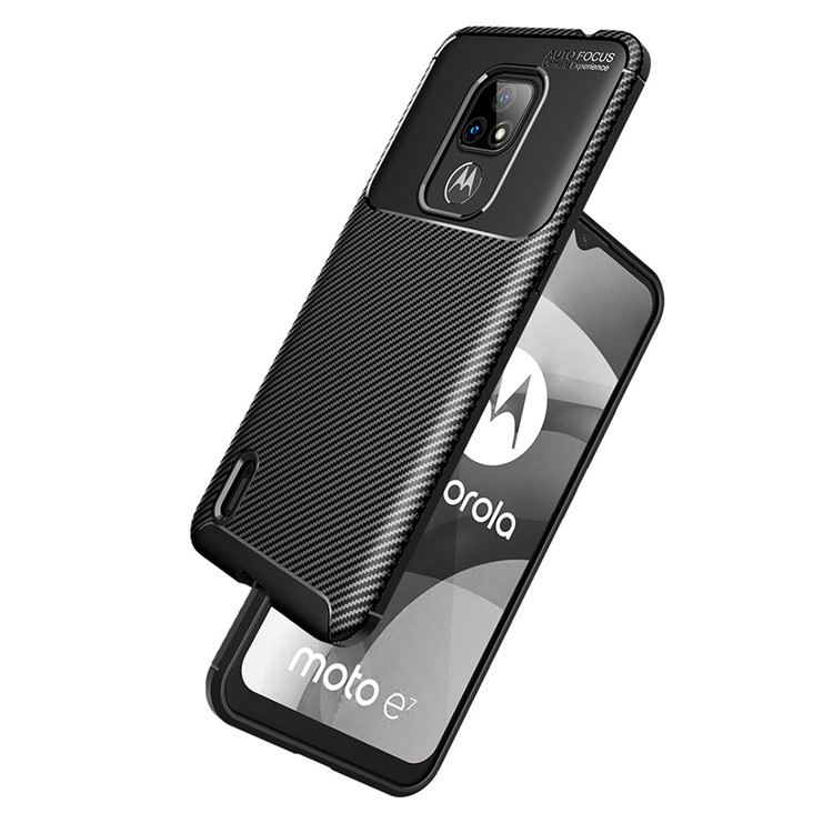 For Motorola Moto E7 2020 Shock Absorption Carbon Fiber Texture TPU Phone Cover Case - Black-6