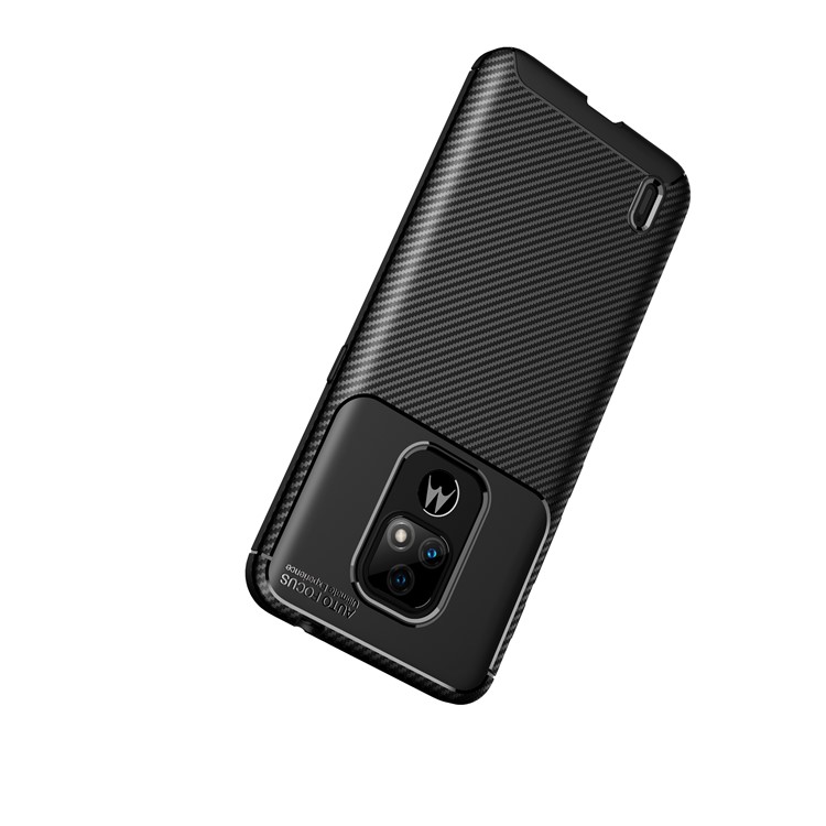 For Motorola Moto E7 2020 Shock Absorption Carbon Fiber Texture TPU Phone Cover Case - Black-8