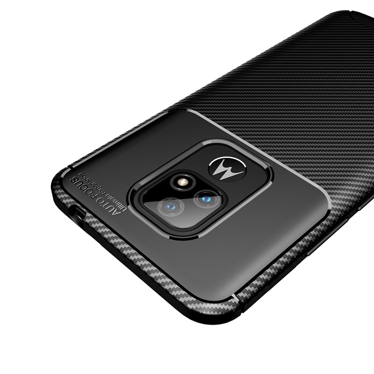 For Motorola Moto E7 2020 Shock Absorption Carbon Fiber Texture TPU Phone Cover Case - Black-9