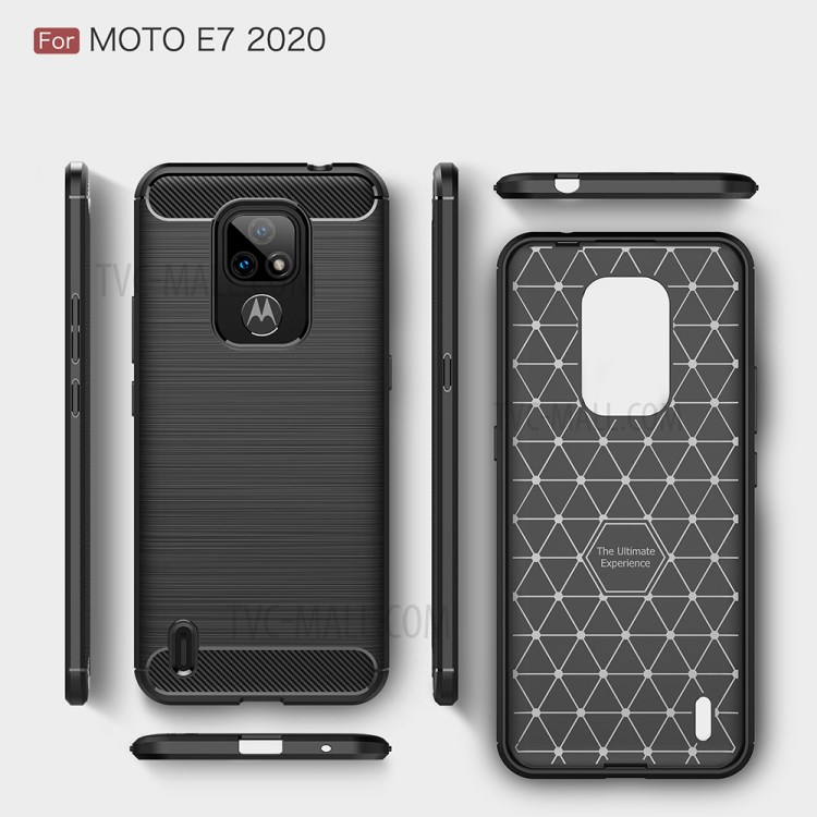 Brushed Carbon Fiber TPU Protector Shell for Motorola Moto E7 2020 Phone Cover - Black-10