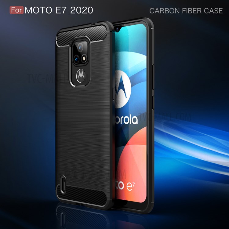 Brushed Carbon Fiber TPU Protector Shell for Motorola Moto E7 2020 Phone Cover - Black-2