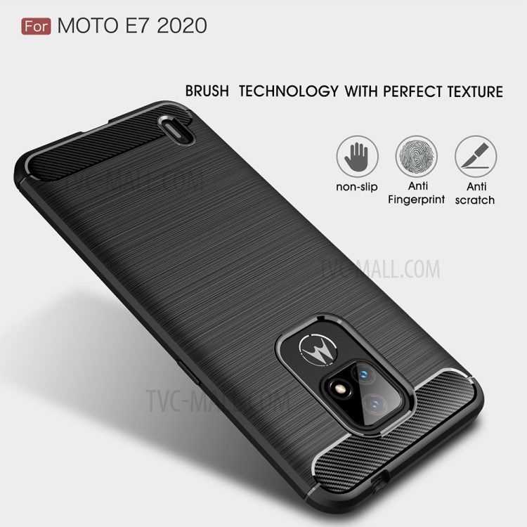 Brushed Carbon Fiber TPU Protector Shell for Motorola Moto E7 2020 Phone Cover - Black-3