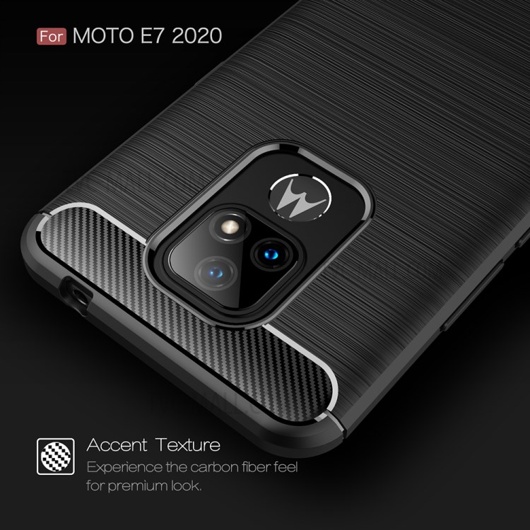 Brushed Carbon Fiber TPU Protector Shell for Motorola Moto E7 2020 Phone Cover - Black-4
