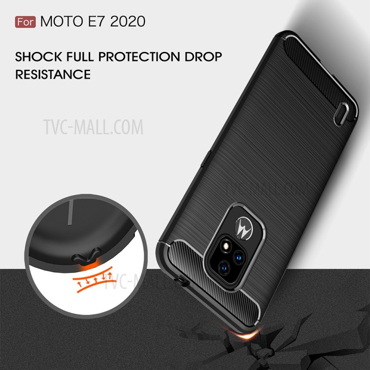 Brushed Carbon Fiber TPU Protector Shell for Motorola Moto E7 2020 Phone Cover - Black-6