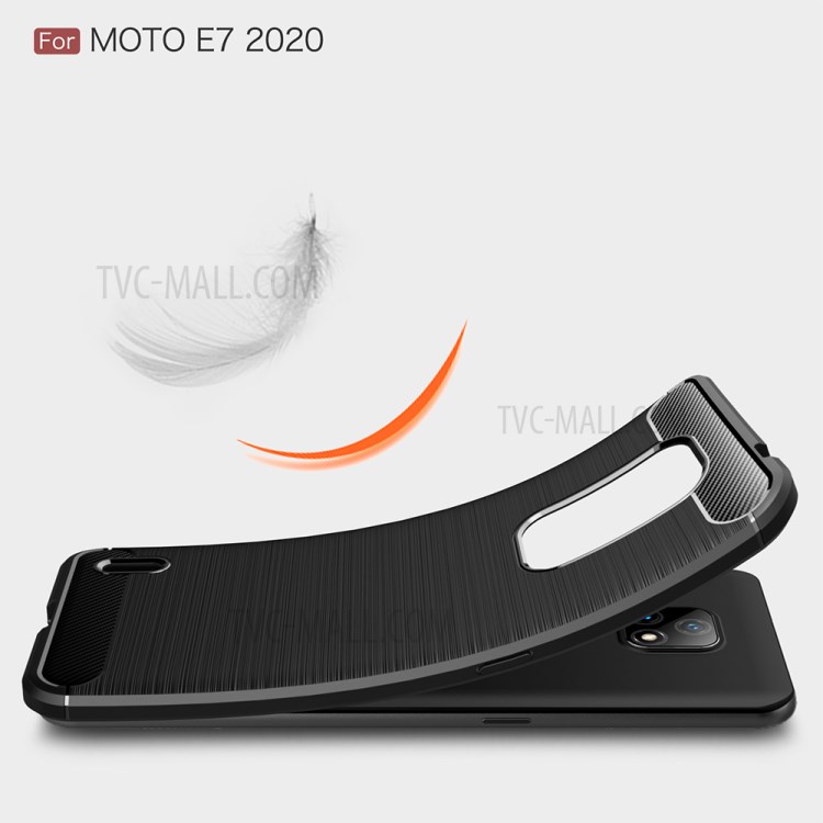 Brushed Carbon Fiber TPU Protector Shell for Motorola Moto E7 2020 Phone Cover - Black-7