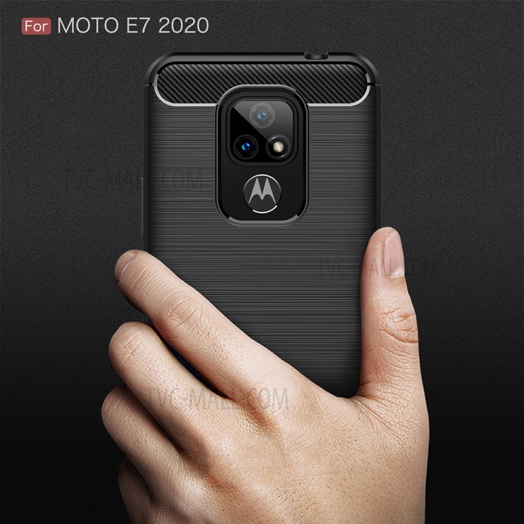 Brushed Carbon Fiber TPU Protector Shell for Motorola Moto E7 2020 Phone Cover - Black-8